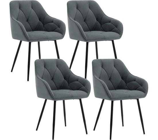 Lot De 4 Chaises De Salle à Manger.chaise Cuisine En Velours Rembourrée.pieds En Métal.gris Foncé