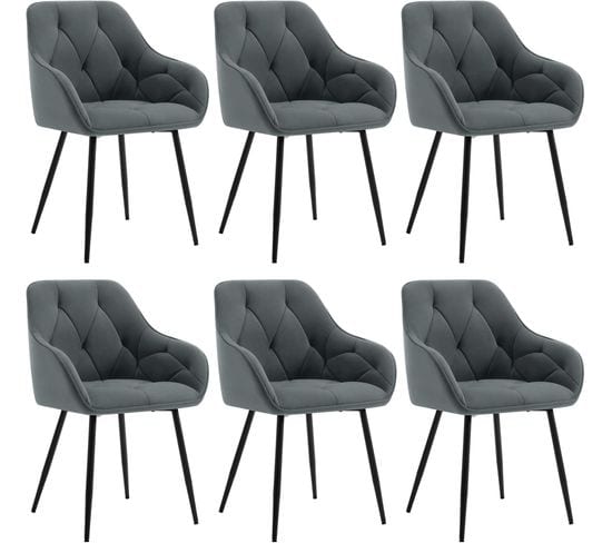 Lot De 6 Chaises De Salle à Manger.chaise Cuisine En Velours Rembourrée.pieds En Métal.gris Foncé