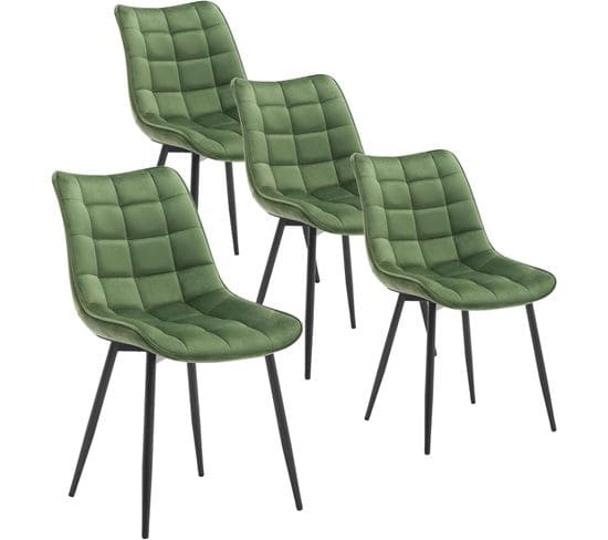 4x Chaise De Salle à Manger Avec Pieds En Métal - En Velours - Vert Foncé