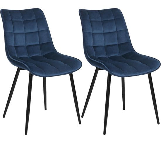 2x Chaises De Salle à Manger Chaise De Cuisine Siège En Velours Pieds En Métal Bleu