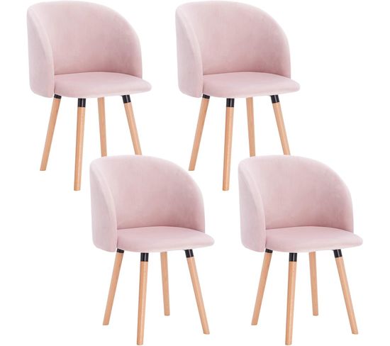 4x Chaise De Salle à Manger,chaise De Cuisine Rembourrée Assise En Velours,rose