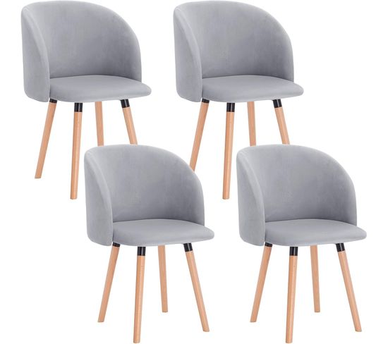 4x Chaises De Salle à Manger,chaise De Cuisine Rembourrée En Velours,pieds En Bois Massif,gris