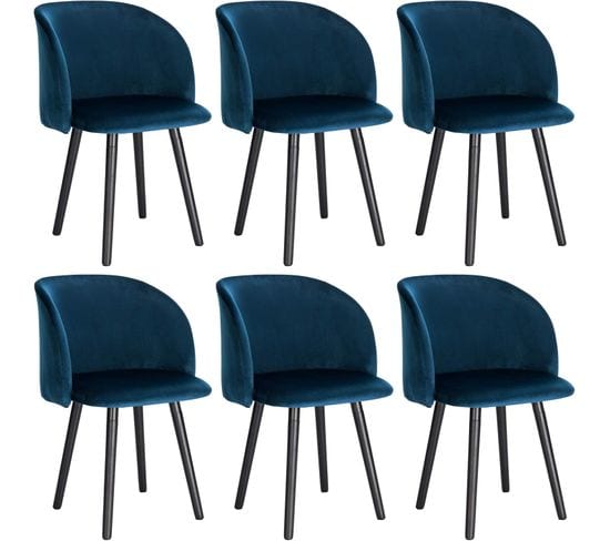 6x Chaises De Salle à Manger,chaise De Cuisine Rembourrée En Velours,pieds En Bois Massif,bleu