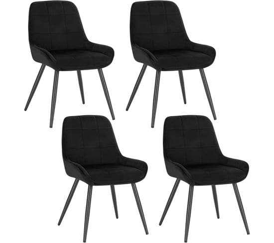 Lot De 4 Chaises De Salle À Manger,Chaises Relaxantes En Velours Ergonomiques Avec Dossier,Noir