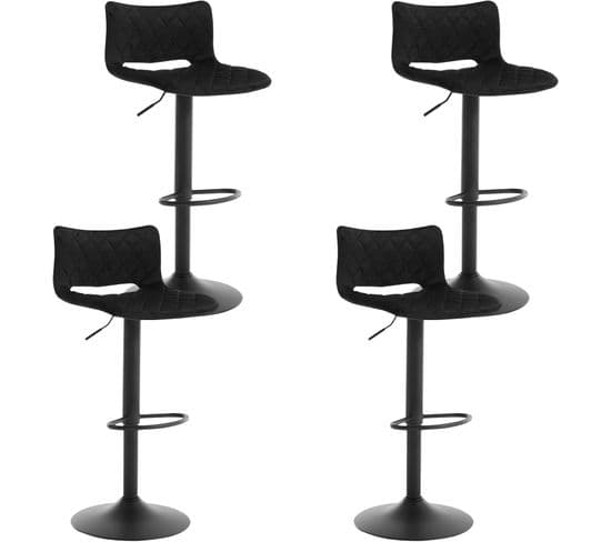 Lot De 4 Tabourets De Bar Pivotant,chaise Salle à Manger,hauteur Réglable,rembourrée En Veloursnoir