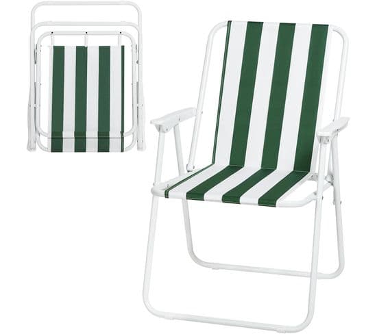Chaise De Camping Pliante,chaise Pliable Légère,chaise De Pêche Avec Accoudoirs,blanc+vert