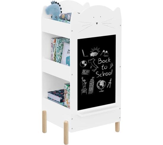 Bibliothèque Enfant En Mdf + Bois Massif.meuble Rangement Enfant à 3 Niveaux Avec Tableau.blanc