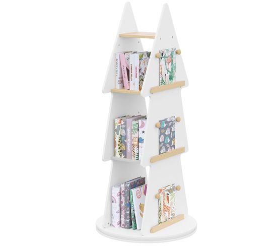 Bibliothèque Enfant En Mdf+bois Massif,étagère à 4 Niveaux,en Forme D'arbre Noël,48x103.5cm,blanc