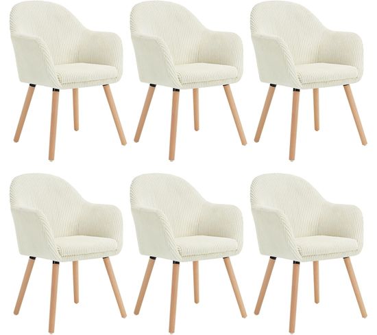 Lot De 6 Chaise De Salle à Manger Rembourrée En Velours Côtelé,chaise Cuisine,pieds En Bois,beige