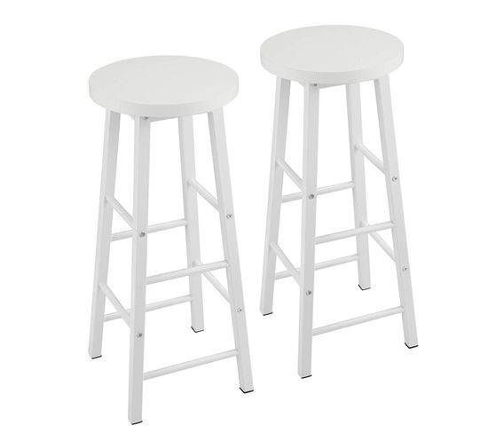 Lot De 2 Tabourets De Bar-tabouret De Cuisine-chaise De Salle à Manger-en Métal + Mdf-blanc