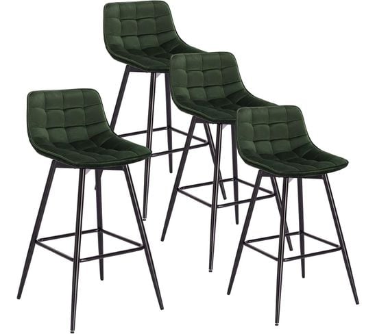 4x Tabourets De Bar Avec Repose-pieds-tabourets Pour Bar-bistro-en Velours + Métal-vert Foncé