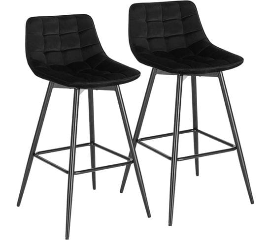 2x Tabourets De Bar-tabourets Pour Bar-bistro-siège En Velours-pieds En Métal-noir