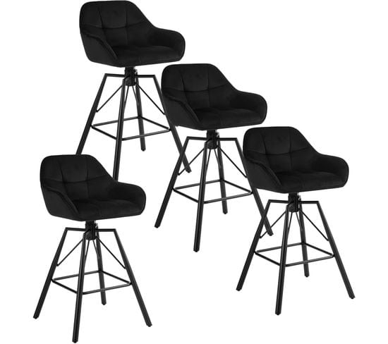 Lot De 4 Tabouret Bar En Velours,chaise De Bar Avec Dossier+repose-pieds,pivotant à 360°,noir