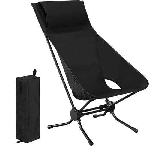 Chaise De Camping Pliable+ultra-légère,chaise Alu Portable Avec Sac De Transport,dossier Haut,noir
