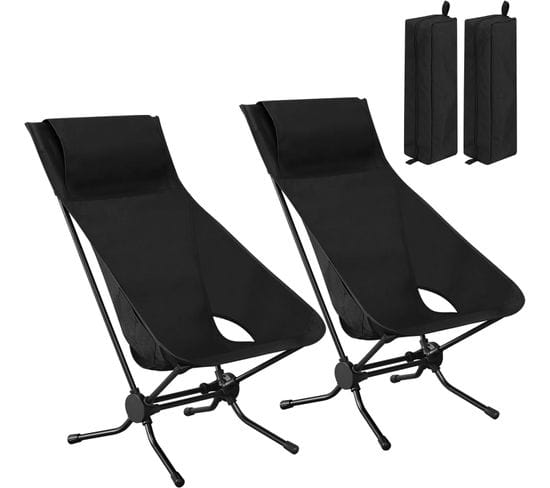 2xchaise De Camping Pliable+ultra-légère,chaise Alu Portable Avec Sac De Transport,dossier Hautnoir