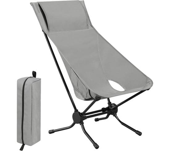 Chaise De Camping Pliable+ultra-légère,chaise Alu Portable Avec Sac De Transport,dossier Haut,gris