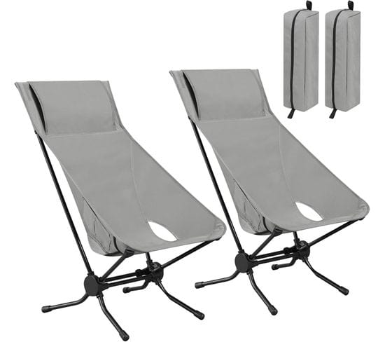 2xchaise De Camping Pliable+ultra-légère,chaise Alu Portable Avec Sac De Transport,dossier Hautgris