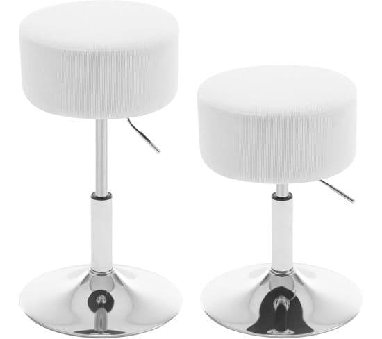 Lot De 2 Tabourets De Maquillage Rembourrés,hauteur Réglable,blanc