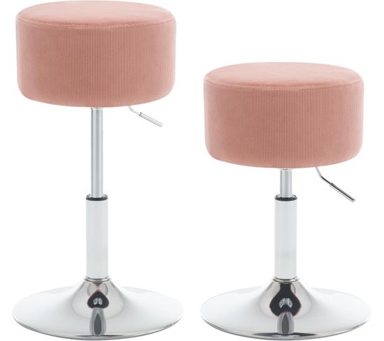 Lot De 2 Tabourets De Maquillage Rembourrés,hauteur Réglable,rose