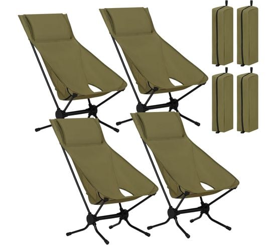 4xchaise Pliante Camping,chaise De Plage,siège De Pêche,avec Dossier Haut,sac De Transport,vert