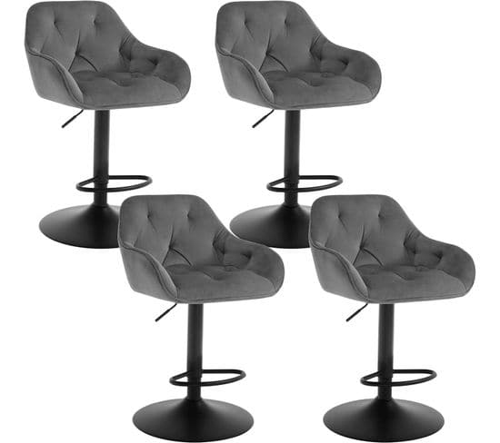 Lot De 4 Tabouret Bar Haute,chaise Cuisine Pivotante,hauteur Réglable,en Velours,gris Foncé