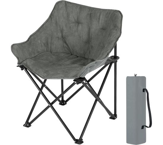 Chaise Camping,fauteuil Pliant,avec Sac De Transport,tissu En Daim Synthétique+oxford,gris Foncé