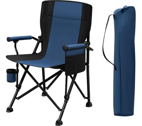 Chaise Camping Pliante,chaise De Pêche,avec Porte-gobelet,poche Latérale,sac De Transport,bleu+noir