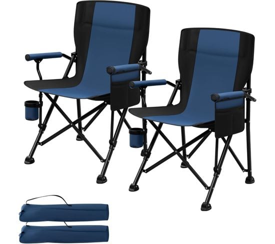 2xchaise Camping Pliante,chaise De Pêche,avec Porte-gobelet,poche Latéralesac De Transportbleu+noir