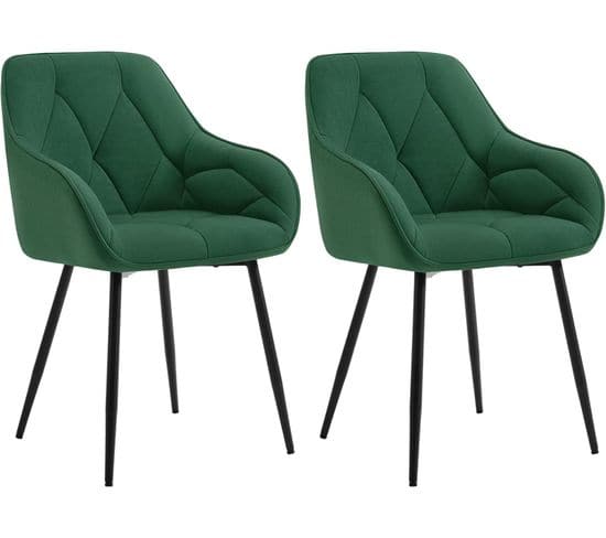 Lot De 2 Chaise De Salle à Manger,chaise De Cuisine Rembourrée En Velours,pieds En Métal,vert Foncé