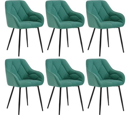 Lot De 6 Chaise De Salle à Manger,chaise De Cuisine Rembourrée En Velours,pieds En Métal,vert Turc