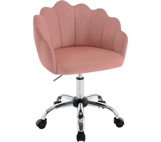 Chaise Bureau Pivotante,chaise Coiffeuse En Velours,avec Dossier En Pétale,hauteur Réglable,rose