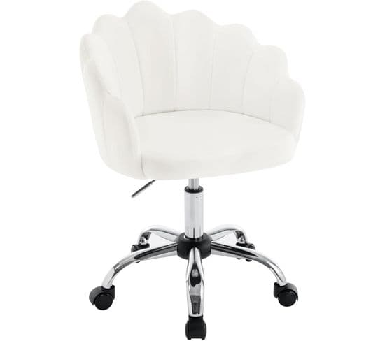 Chaise Bureau Pivotante,chaise Coiffeuse Velours,avec Dossier En Pétale,hauteur Réglablecrème Blanc