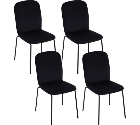 4 x chaise Salle à Manger Empilable, chaise Cuisine Velours, avec Dossier, pieds En Métal, noir