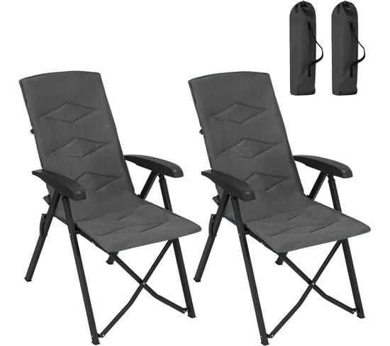 Lot De 2 Chaises Pliante Camping,chaises Longue Rembourré,avec Dossier Haut Réglable,gris Foncé