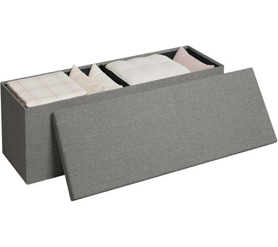 Banc De Rangement Pliable 117l,banquette Rembourrée Avec Couvercle,110x37,5x37,5cm,en Lingris Foncé