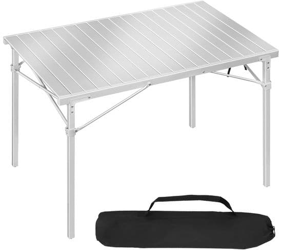 Table De Camping Pliante En Aluminium,table D'appoint,capacité De Charge 60kg,104x69x70cmargent
