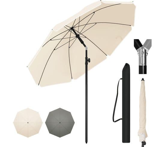 Parasol De Jardin,155cm,fonction D'inclinaison+hauteur Réglable,anti-uv,sac De Rangement,beige
