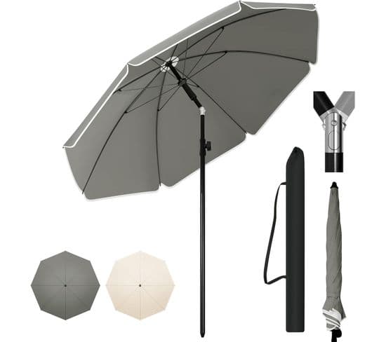 Parasol De Jardin,155cm,fonction D'inclinaison+hauteur Réglable,anti-uv,sac De Rangement,gris Foncé