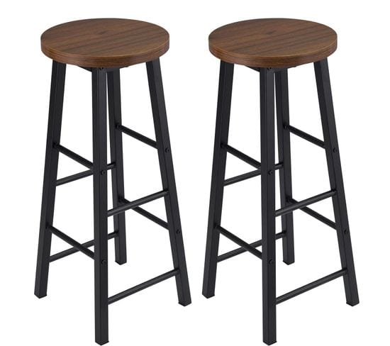 Lot De 2 Tabourets De Bar,tabouret De Cuisine En Acier+ Mdf,hêtre Foncé