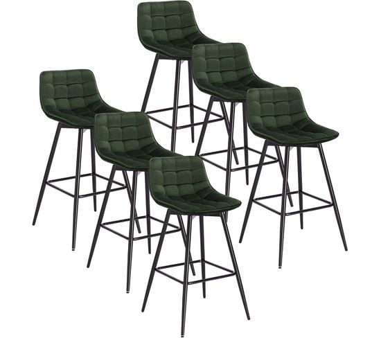 6x Tabourets De Bar Avec Repose-pieds-tabourets Pour Bar-bistro-en Velours + Métal-vert Foncé