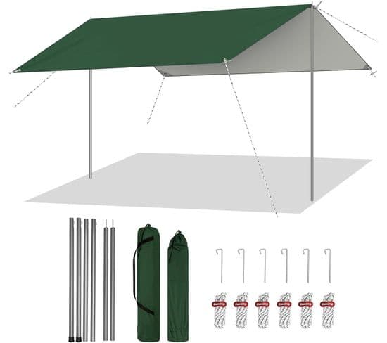 Bâche De Protection,tarp Bivouac,imperméable,avec Oeillets,poteaux De Tente,cordes,piquets,3x3m,vert