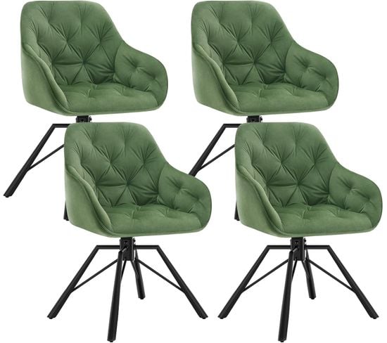 Lot De 4 Chaises Salle À Manger En Velours,pivotante,chaise Cuisine,avec Pieds En Métal,vert Foncé