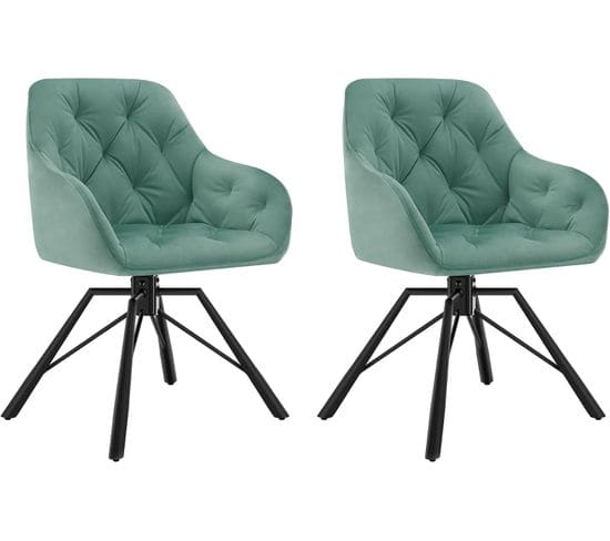 Lot De 2 Chaises Salle À Manger En Velours,pivotante,chaise Cuisine,avec Pieds En Métal,turquoise