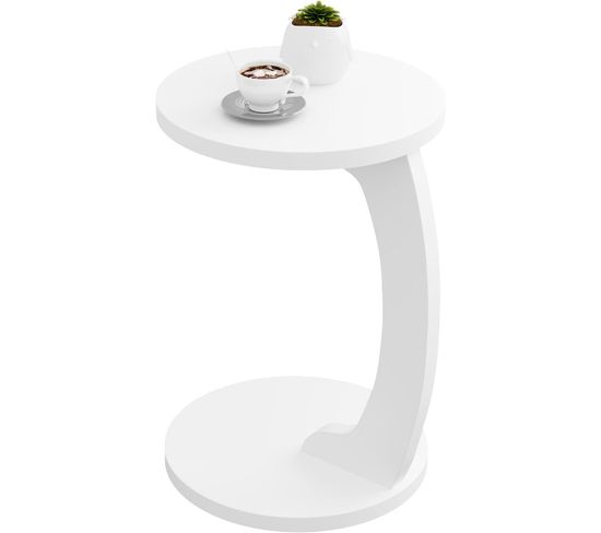 Table D'appoint En Forme De C,table Basse Ronde,bout De Canapé,en Mdf,38x55cm,blanc