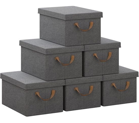 Lot De 6 Boîte De Rangement Avec Couvercle,coffre De Rangement En Tissu Non Tissé,38x27x20cm,gris