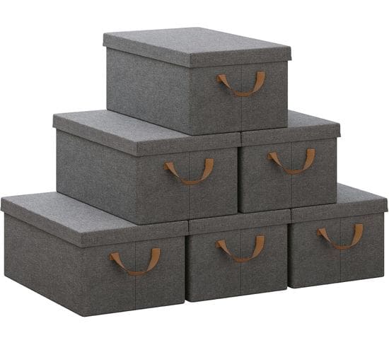 Lot De 6 Boîte De Rangement Avec Couvercle,coffre De Rangement En Tissu Non Tissé,48x29x20cm,gris