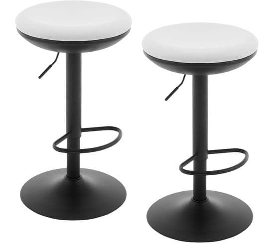 2 X Tabourets Bar Rond,chaises De Bar Rembourré,hauteur Réglable,pivotant,en Tissu Élastique,blanc
