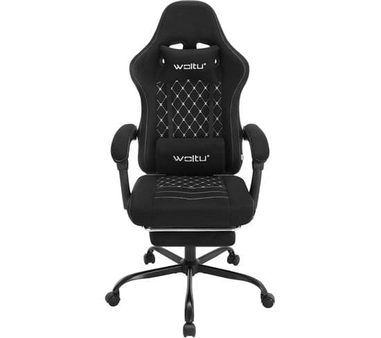 Chaise Gaming Massante,fauteuil Gamer,avec Soutien Lombaire Massant,tissu Technique,noir+blanc