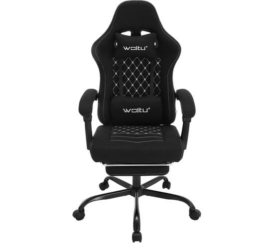 Chaise Gaming Massante,fauteuil Gamer,avec Soutien Lombaire Massant,tissu Maille,noir+blanc