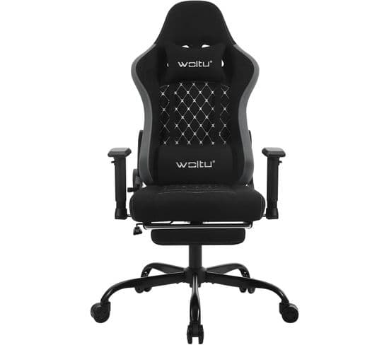 Fauteuil Gaming Massante Avec Coussin Lombaire Massant,chaise Ergonomique,tissu Technique,noir